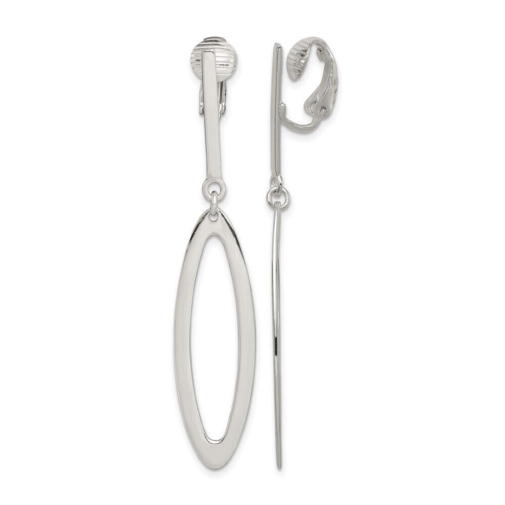 Kazi Luxury Sterling Silver Polished Non-Pierced Elongated Oval Dangle Earrings